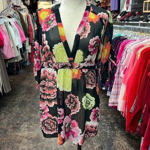 Cabi Sheer Floral Gemini Tunic Top Black Pink Size S